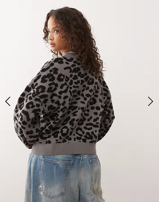 Noisy May relaxed knitted jumper in grey leopard