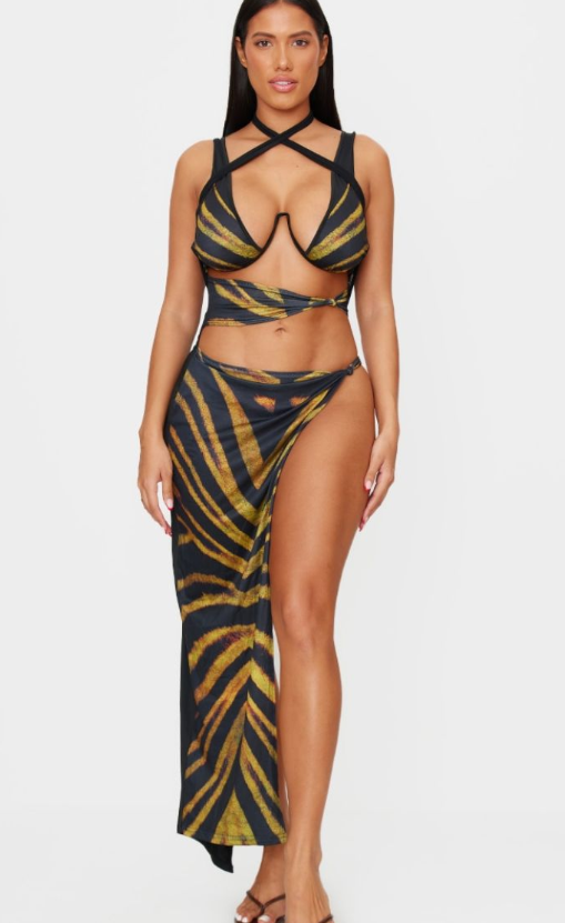 Shape Zebra Slinky Printed Cut Out Bralet Maxi Dress