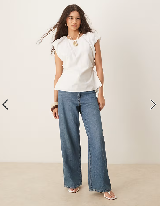 YAS exaggerated shoulder detail fitted poplin top in white