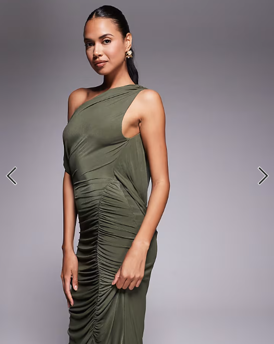 ASOS DESIGN mesh draped back ruched maxi dress in khaki