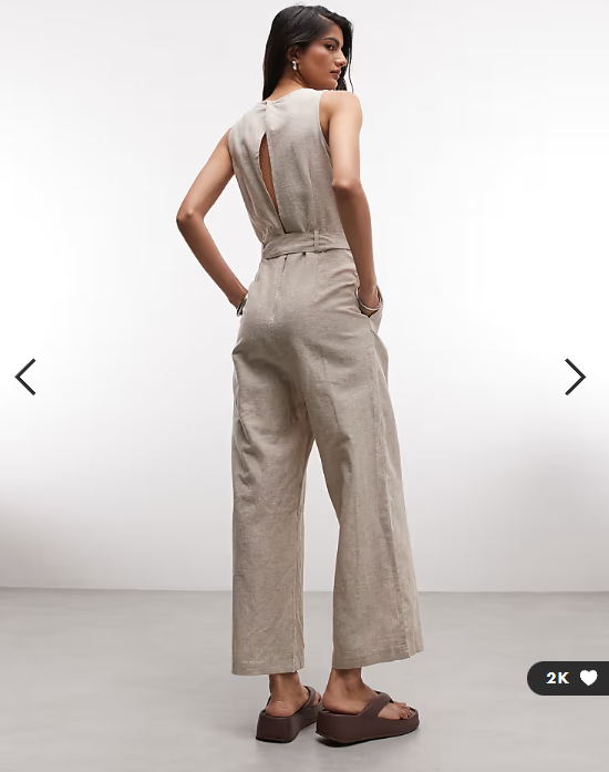 Monki linen sleeveless wide leg jumpsuit with tie belt detail in beige