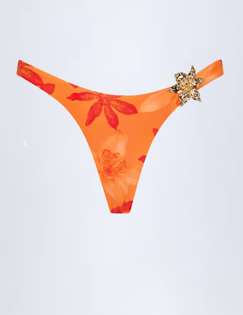 Ohpolly Hardware-Detail Cheeky Bikini Bottoms in Orange Orchid Print