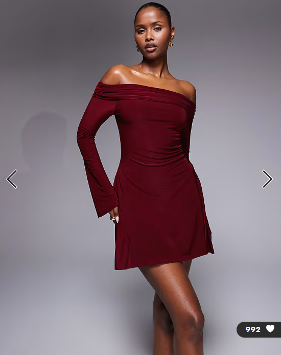 Kaiia exclusive double layered slinky bardot skater mini dress in burgundy