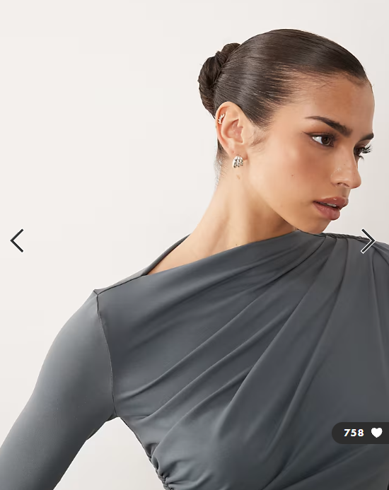 ASOS DESIGN asymmetric drape slash neck maxi dress in slate grey