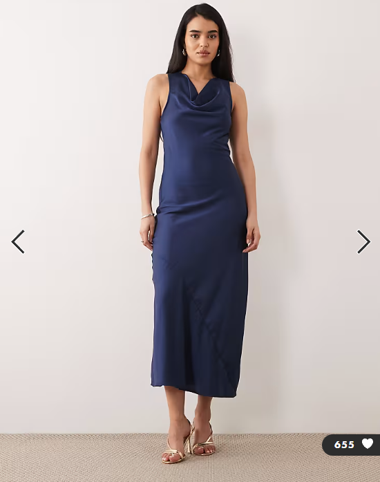 ONLY asymmetric back detail cowl neck midi dress in navy