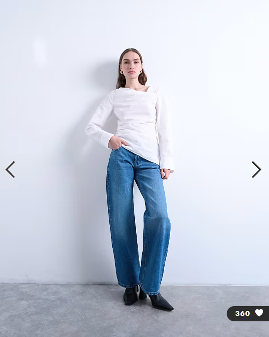 Topshop drape neck long sleeve top in white