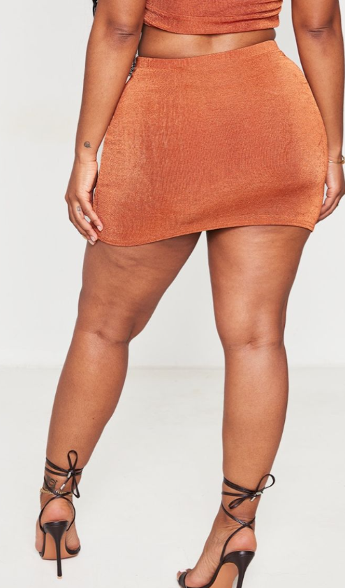 Shape Rust Slinky Acetate Ruched Front Mini Skirt