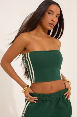Bandeau Contrast Stripe Detail Top In Forest Green