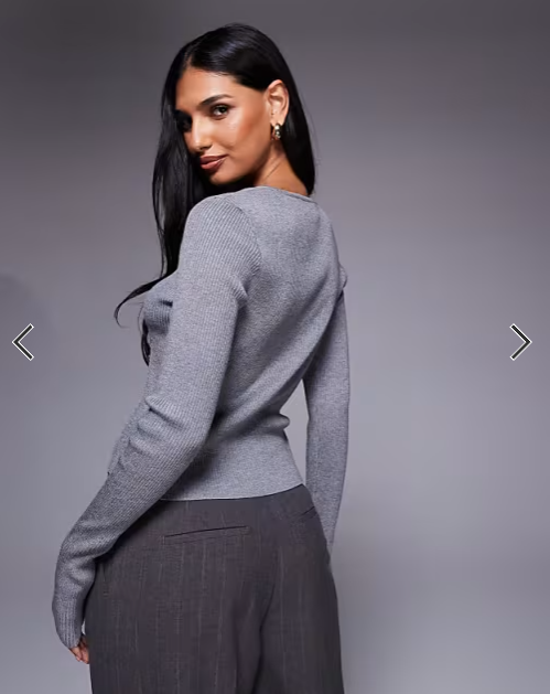 Kaiia knitted shrunken cardigan in charcoal