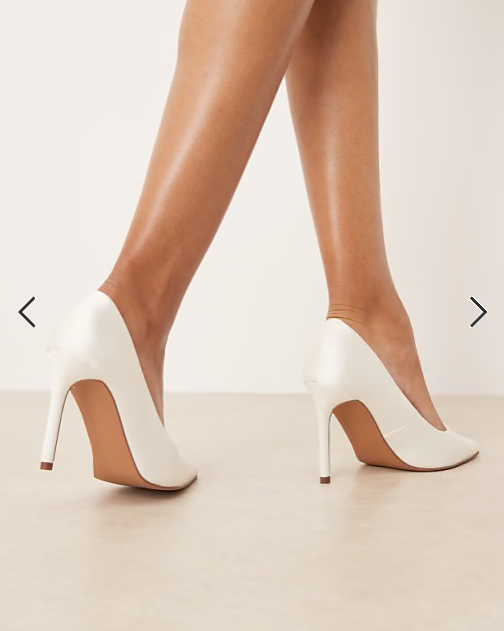 ASOS DESIGN Paphos pointed high heeled court shoes in ivory satin