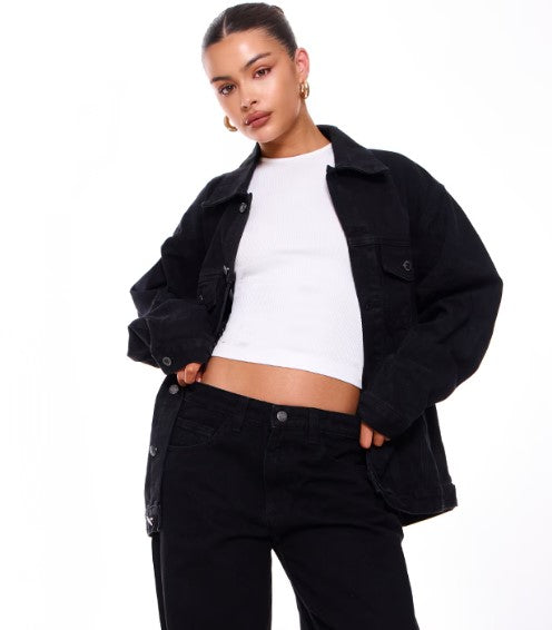 Washed Black Oversized Boyfriend Denim Jacket