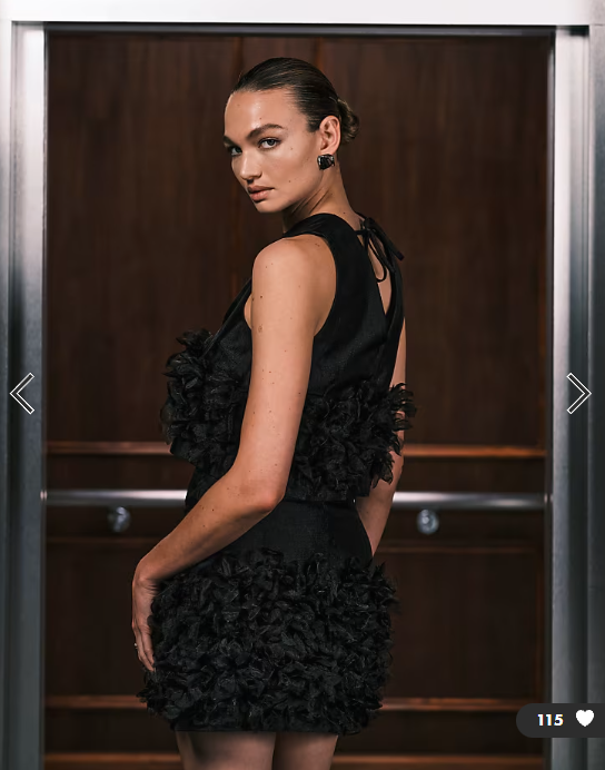 Sister Jane Plume organza 3D floral crop top co-ord in black