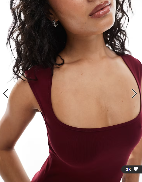 JJXX square neck top in burgundy
