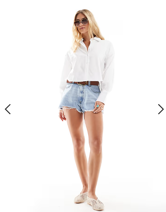 ASOS DESIGN poplin crop cinch waist shirt in white