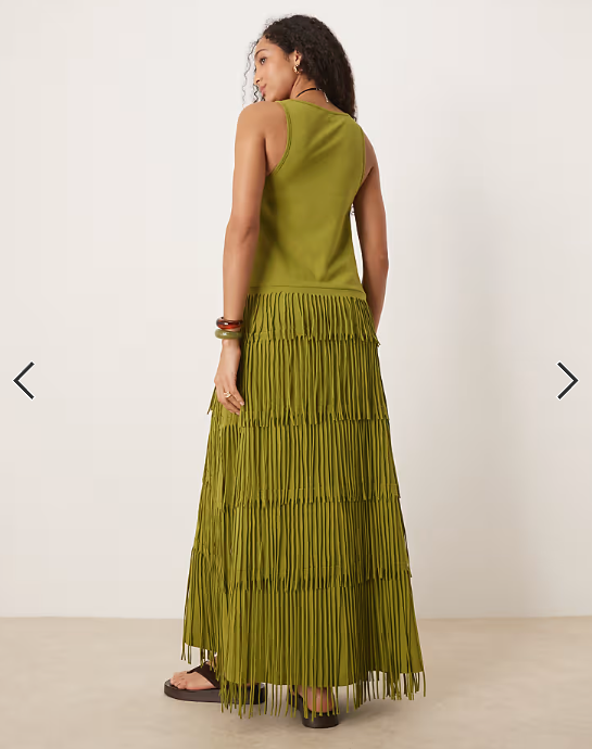 ASOS DESIGN scoop racer fringe maxi dress in green