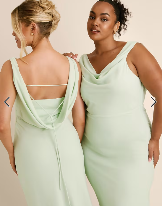 Six Stories Bridesmaid crepe plunge cowl front maxi dress in mint green
