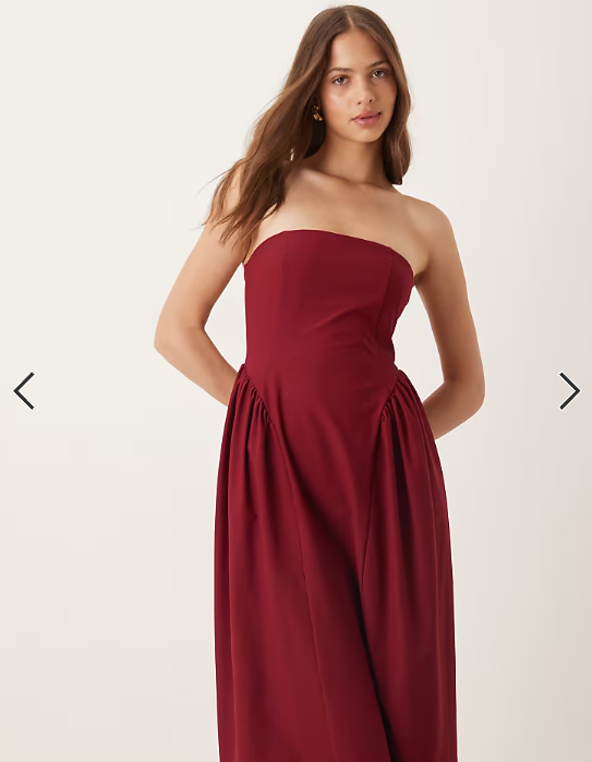 ASOS DESIGN bandeau waisted detail midi dress in wine