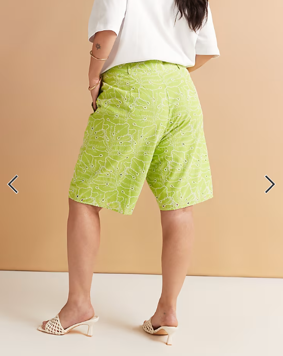ASOS DESIGN Curve bermuda shorts with all over embroidery in lime