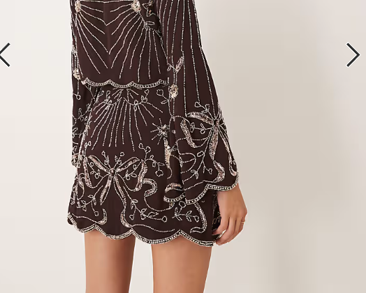 ASOS DESIGN bow and bird embellished co-ord mini skirt in chocolate