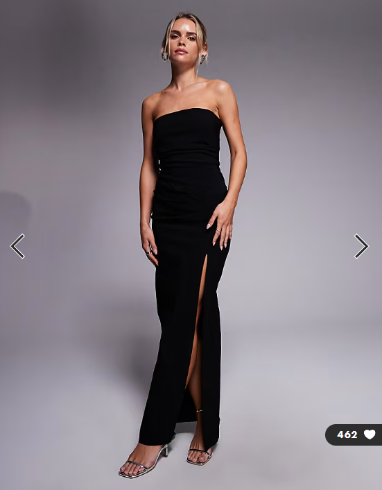 Vesper Petite bengaline bandeau ruched waist thigh split maxi dress in black