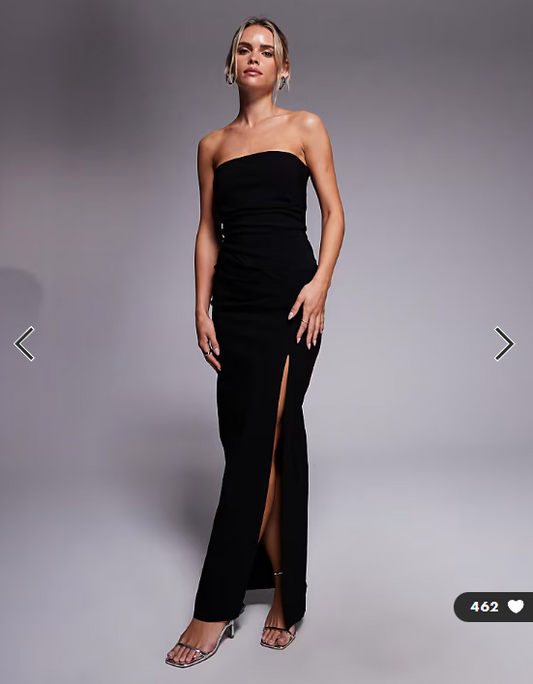 Vesper Petite bengaline bandeau ruched waist thigh split maxi dress in black