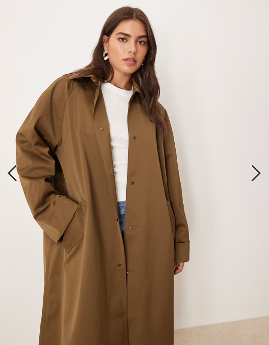 ASOS DESIGN Curve longline trench in khaki