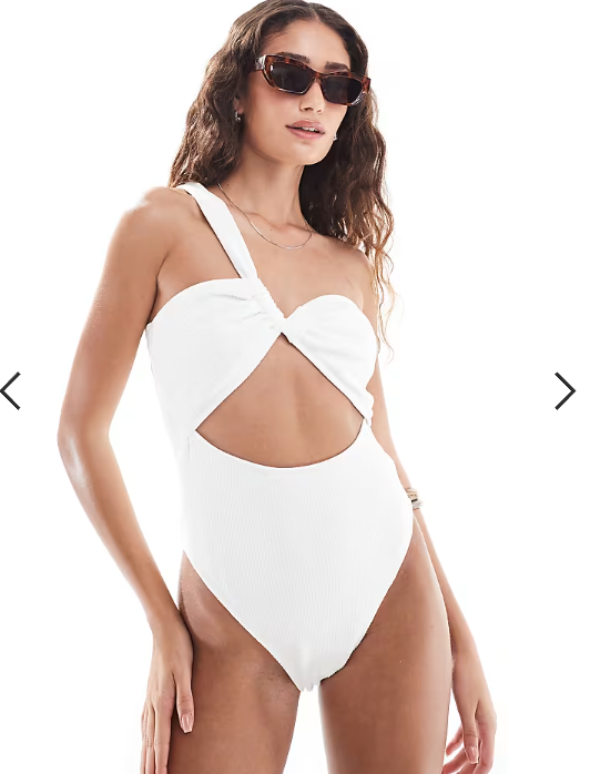 4th & Reckless asymmetric strap cut out high leg swimsuit in white