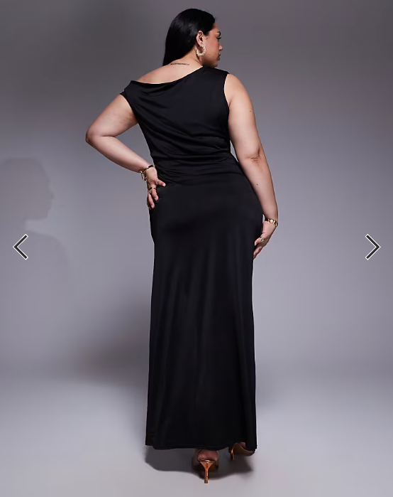 TFNC Plus asymetrical maxi dress with thigh split in black