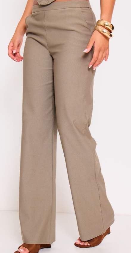 Plt - Khaki Woven Low Rise Straight Leg Trousers