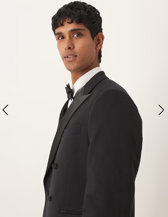 ASOS DESIGN double breasted tuxedo suit jacket in black texture