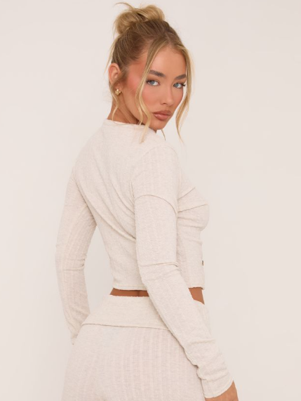 Long Sleeve Asymmetric Button Front Top In Stone Cable