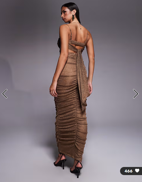 JLUXLABEL metallic bustier gold strap open tie back maxi dress in bronze