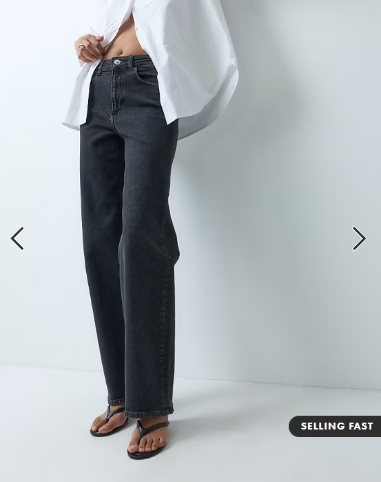ONLY Juicy high waist wide leg jeans in washed black
