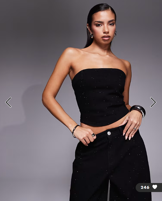 Liquor n poker denim embellished corset top black