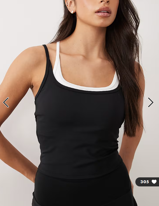 4505 active tennis double layer tank with cross strap back in black and white