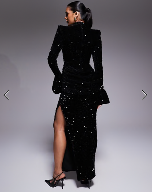 ASOS LUXE velvet sequin maxi dress with drape waist in black