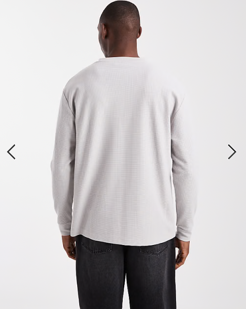 ASOS DESIGN relaxed long sleeve t-shirt with street graphic in grey waffle texture.