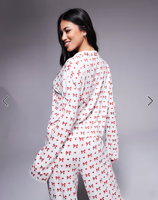 Kaiia Cropped Button Through Pyjama Shirt in red print