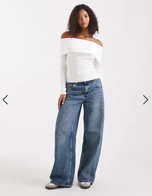 Miss Selfridge mixed rib bardot top in cream