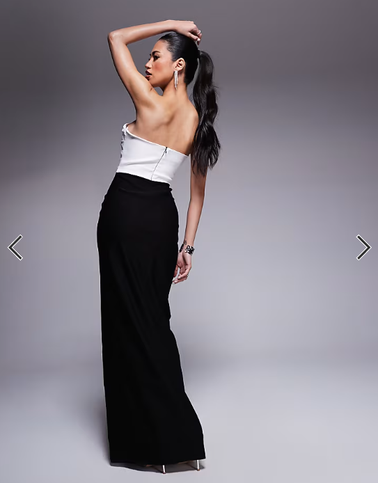 Vesoer bengaline bandeau mono side split maxi dress in black