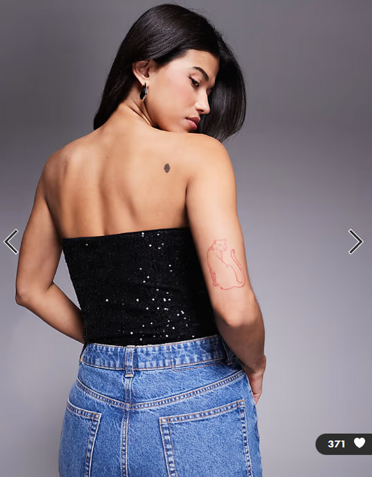 ASOS DESIGN allover sequin bandeau bodysuit in black