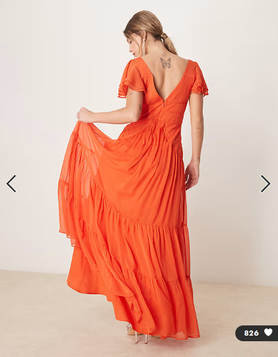 ASOS DESIGN flutter sleeve ruched maxi dress with hi low hem in spicy red