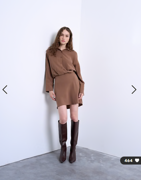 Topshop waisted micro mini shirt dress in brown cupro