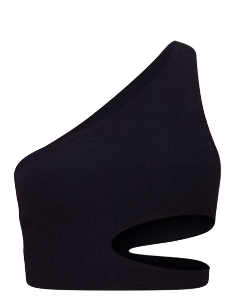 Black Crinkle Rib One Shoulder Cut Out Crop Top