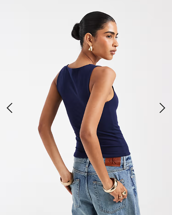 ASOS DESIGN double layer square neck vest in navy