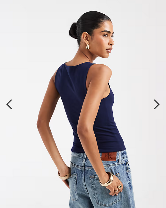 ASOS DESIGN double layer square neck vest in navy