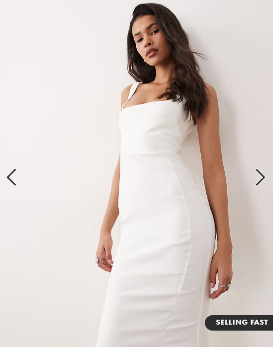 Vesper bengaline sleeveless square neck fishtail midi dress in white