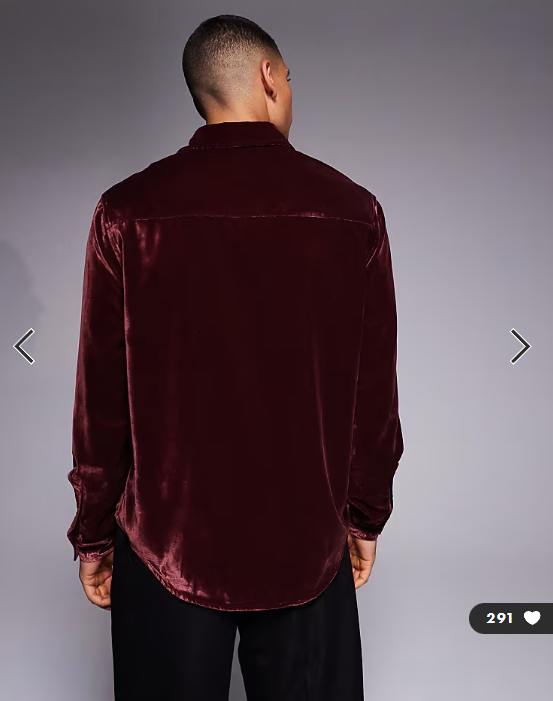 ASOS DESIGN relaxed velvet shirt in burgundy