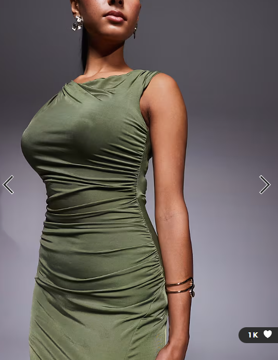 TFNC off shoulder midaxi dress with thigh split in olive