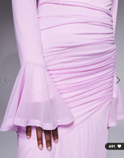 ASOS DESIGN stretch chiffon ruched draped waist maxi dress with fluted sleeve in baby pink